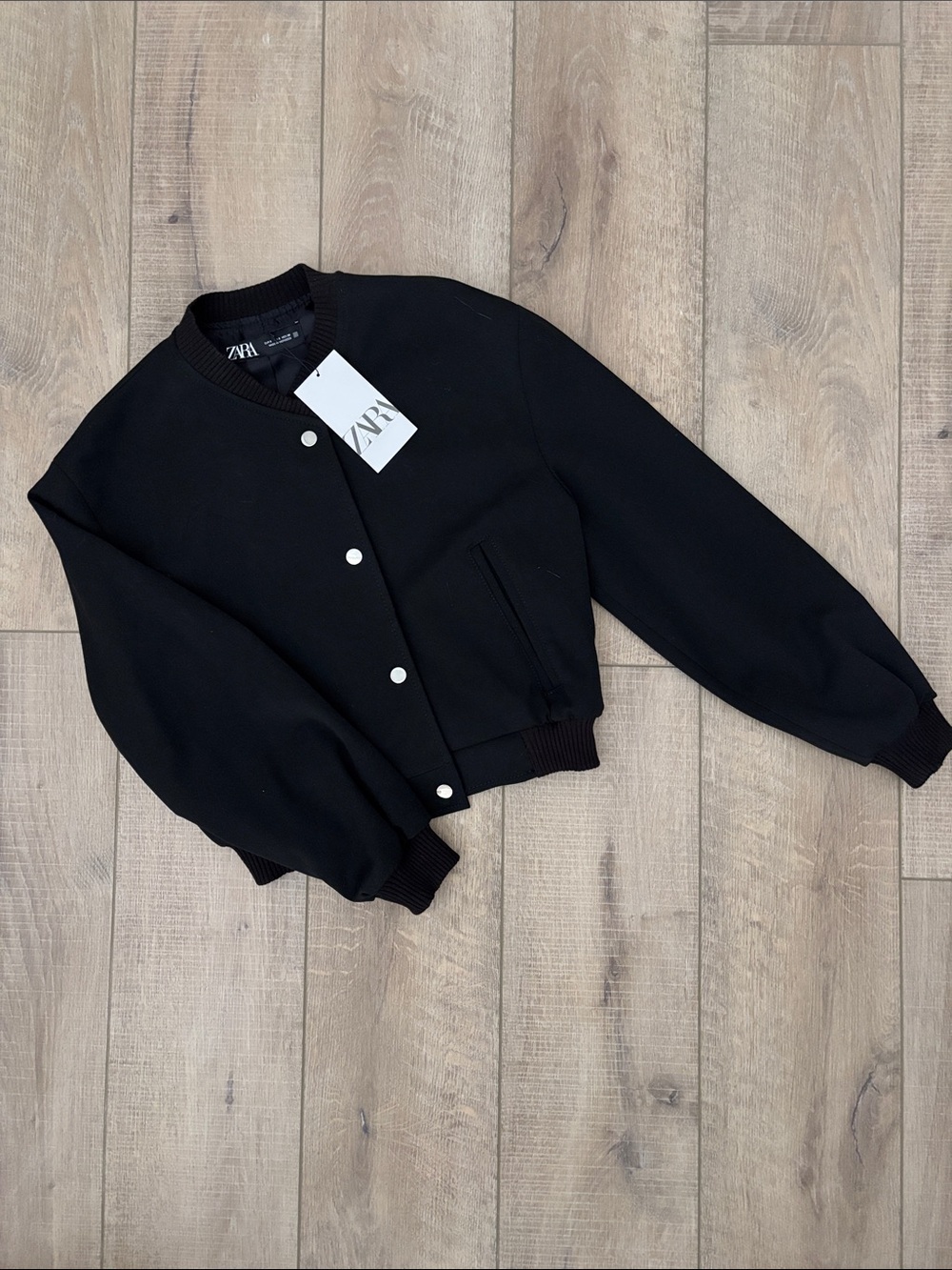 Zara Black Varsity Bomber Jacket